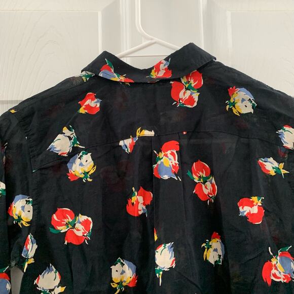 NWT Lauren Ralph Lauren Black Floral Cotton Voile Button Front Shirt - Picture 5 of 8